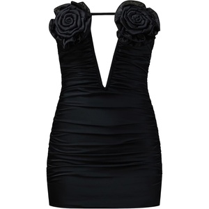 image:imageJW PEI Womens Bailee Floral Applique and Ruched Tube Mini DressBlack