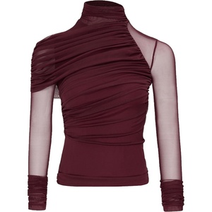 image:imageJW PEI Womens Ella Sheer Ruched Turtleneck TopBurgundy