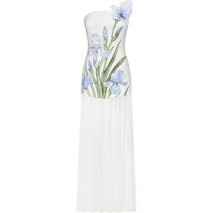 image:imageJW PEI Womens Floral Print Strapless Mixed Maxi Dress  IvoryWhite