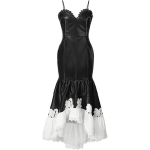 image:imageJW PEI Womens Zora Lace Trim Leather DressBlack