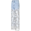 image:imageJW PEI Womens Embroidery High Rise Wide Leg Lace Denim Jeans with RhinestoneLight Blue