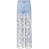 image:imageJW PEI Womens Embroidery High Rise Wide Leg Lace Denim Jeans with RhinestoneLight Blue