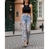 image:imageJW PEI Womens Embroidery High Rise Wide Leg Lace Denim Jeans with RhinestoneLight Blue