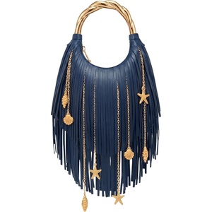 image:imageJW PEI Womens Chloe Metal Handle Fringe Top HandbagNavy Blue