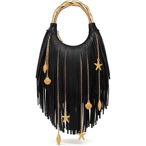 image:imageJW PEI Womens Chloe Metal Handle Fringe Top HandbagSolid Black