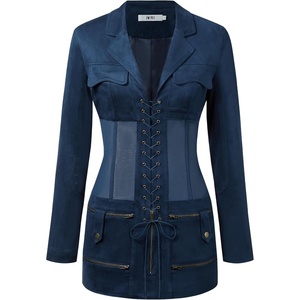 image:imageJW PEI Womens Faux Suede Corset Jacket Mini DressDark Blue