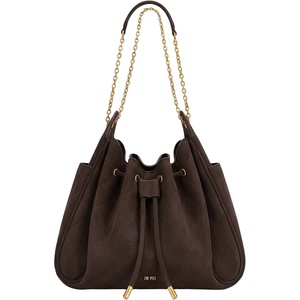 image:imageJW PEI Womens Rowan Ruched Drawstring Chain Bucket BagDark Brown
