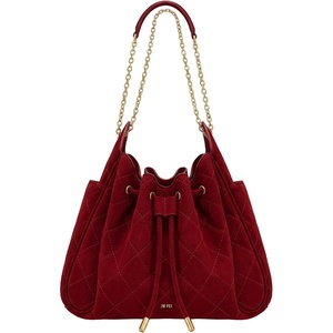 image:imageJW PEI Womens Rowan Ruched Drawstring Chain Bucket BagDark Red