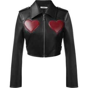 image:imageJW PEI Womens Sophie Cropped Leather JacketBlack  Red