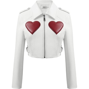 image:imageJW PEI Womens Sophie Cropped Leather JacketWhite  Red
