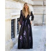 image:imageJW PEI Womens Iris Floral Print LongSleeve Sheer GownBlackPurple