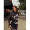 image:imageJW PEI Womens Sophia Eye Print Mesh DressBlackWhite