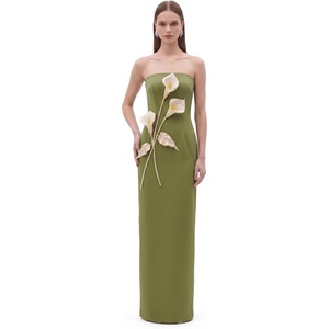 image:imageJW PEI Womens Floral Appliqu Strapless DressOlive Green