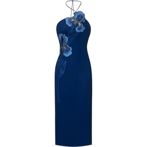image:imageJW PEI Womens Iris Embroidered Halter Midi DressNavy Blue