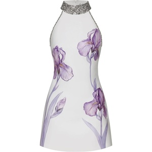 image:imageJW PEI Womens Jeweled Halter Iris Motif DressWhite