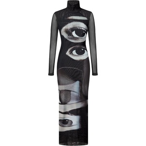 image:imageJW PEI Womens Sophia Eye Print Mesh DressBlackWhite