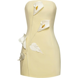 image:imageJW PEI Womens Strapless Floral Appliqu DressYellow