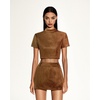 image:imageJW PEI Womens Grace Faux Suede Crop Top and Mini Skirt SetCamel