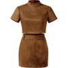 image:imageJW PEI Womens Grace Faux Suede Crop Top and Mini Skirt SetCamel