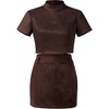 image:imageJW PEI Womens Grace Faux Suede Crop Top and Mini Skirt SetChocolate Brown