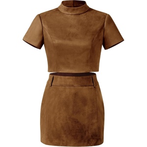 image:imageJW PEI Womens Grace Faux Suede Crop Top and Mini Skirt SetCamel