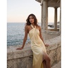 image:imageJW PEI Womens Fringe Halter Draped Satin Maxi DressChampagne