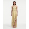 image:imageJW PEI Womens Fringe Halter Draped Satin Maxi DressChampagne