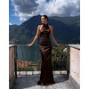 image:imageJW PEI Womens Satin Cowl Neck Ruched Maxi GownDark Chocolate