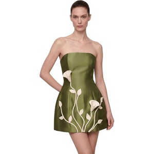 image:imageJW PEI Womens 3D Vine Floral Strapless Mini DressOlive Green