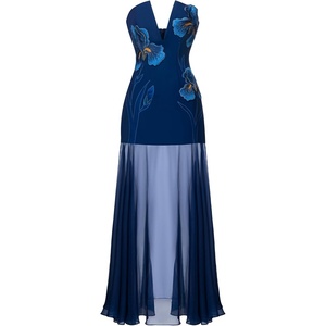image:imageJW PEI Womens Iris Embroidered Plunge Sheer Overlay Maxi DressNavy Blue